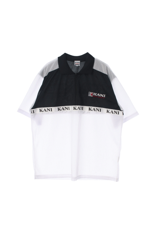 KARL KANI (Man - L) 폴리 빅로고 배색 카라넥 반집업 반팔 메쉬 티셔츠