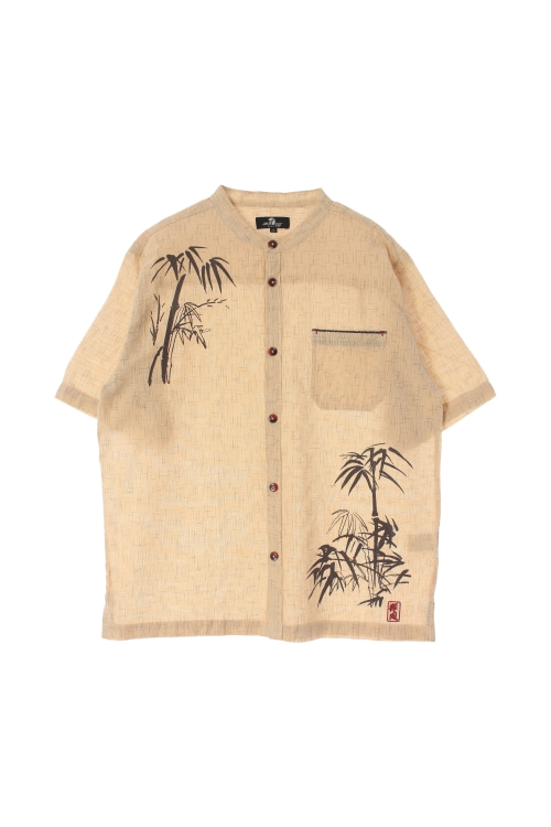 JAPAN (Man - XL) 린넨 블렌드 패턴 프린팅 차이나넥 반팔 셔츠