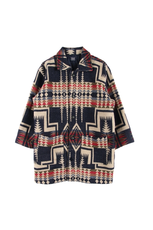 JAPAN (Man - L) 울 혼방 배색 패턴 카라 버튼 누빔 코트
