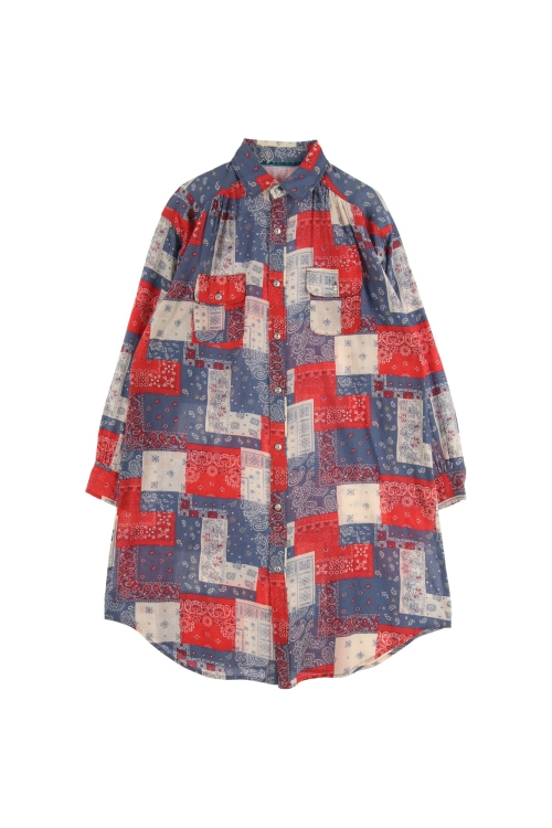 JAPAN (Woman - L) 코튼 배색 페이즐리 패턴 투포켓 긴팔 셔츠 원피스