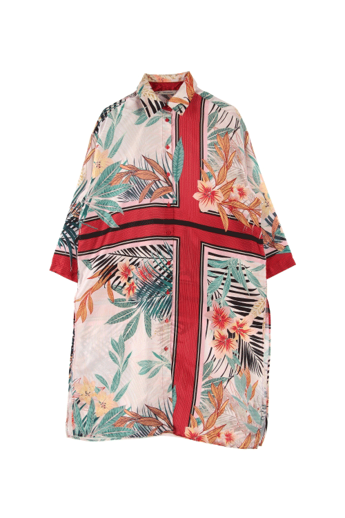 자라 (Woman - XS) 폴리 배색 패턴 사이드 슬릿 셔츠