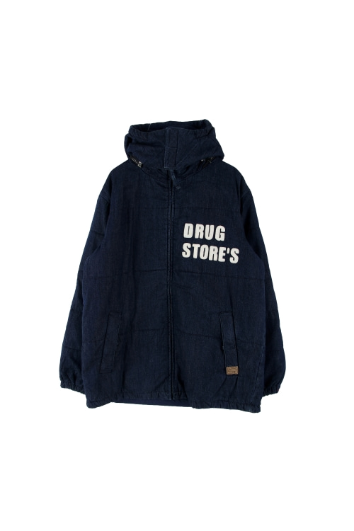 DRUG STORE&#039;S (Man - XL) 코튼 로고 후드집업 데님 점퍼