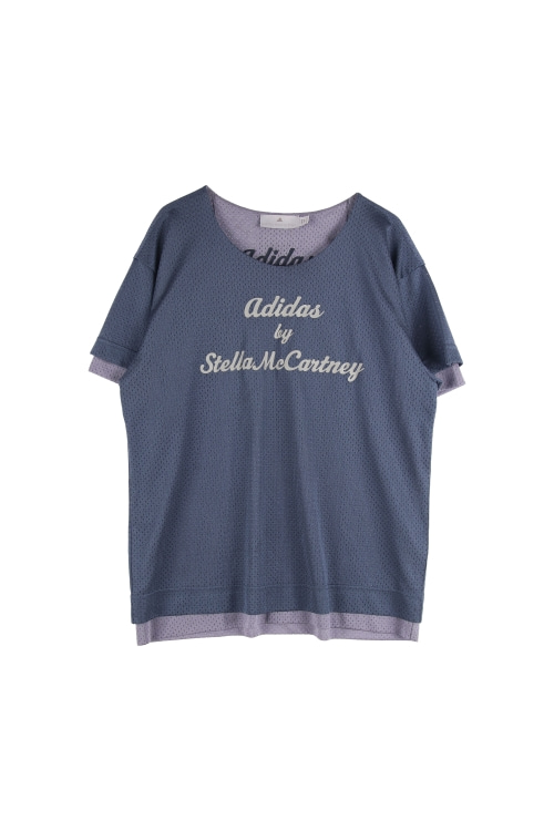아디다스 x 스텔라 맥카트니 (Woman - S) 폴리 로고 펀칭 배색 레이어드 반팔 티셔츠