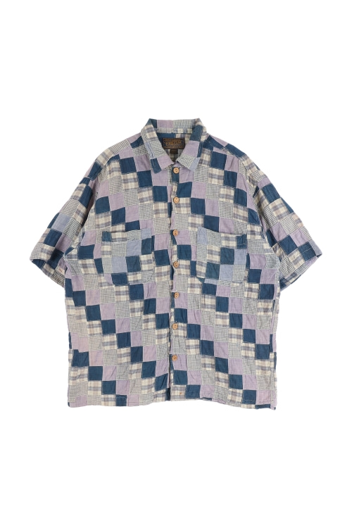 JAPAN (Man - M) 코튼 투 포켓 패턴 패치워크 반팔 셔츠