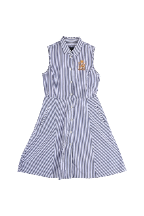 빈폴 (Woman - M) 코튼 자수 로고 핀스트라이프 패턴 민소매 셔츠 원피스