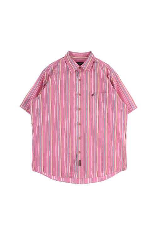 빈폴 (Man - L) 자수 로고 원 포켓 스트라이프 패턴 반팔 셔츠