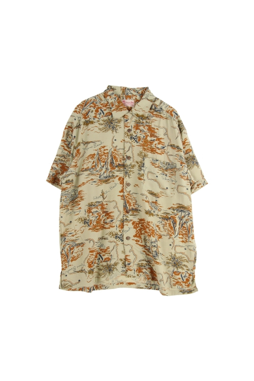 JAPAN (Man - F) 실크 블렌드 원 포켓 하와이안 패턴 반팔 셔츠