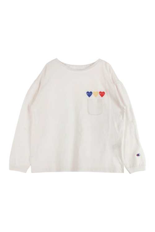 챔피온 (Woman - L) 코튼 패치 로고 원 포켓 하트 백 밴딩 긴팔 티셔츠