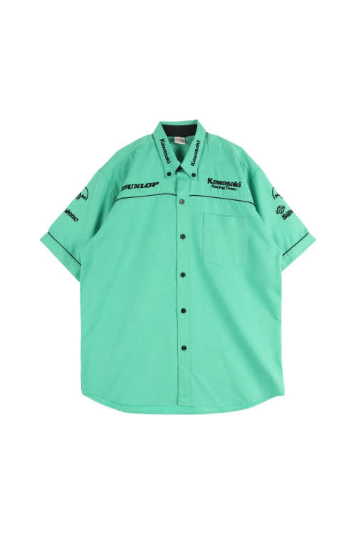 JAPAN (Man - XL) 코튼 자수 로고 원 포켓 가와사키 레이싱팀 반팔 셔츠