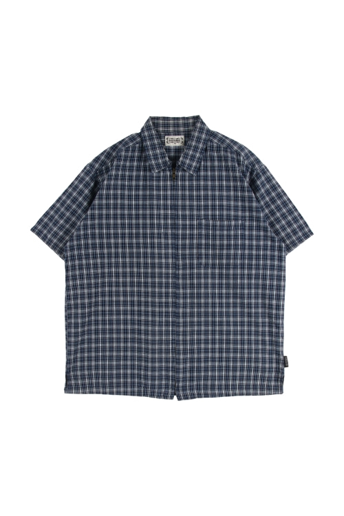 JAPAN (Man - M) 코튼 원 포켓 체크 패턴 집업 반팔 셔츠