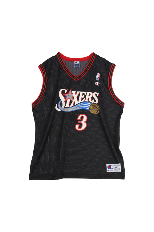 챔피온 x NBA (Man - M) 로고 필라델피아 세븐티식서스 3 앨런 아이버슨 브이넥 민소매 티셔츠