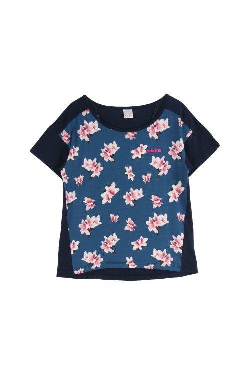 아디다스 (Woman - M) 코튼 자수 로고 플라워 패턴 반팔 티셔츠