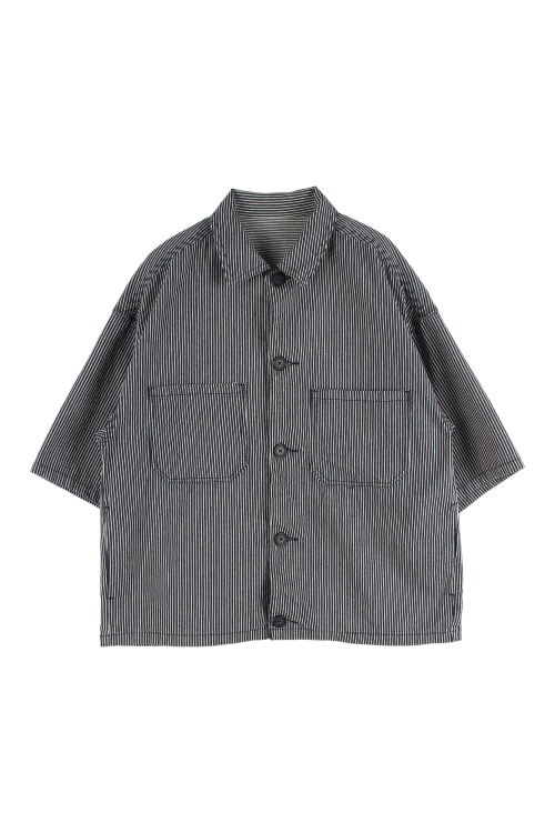 GU (Man - L) 코튼 핀스트라이프 패턴 데님 셔츠 자켓
