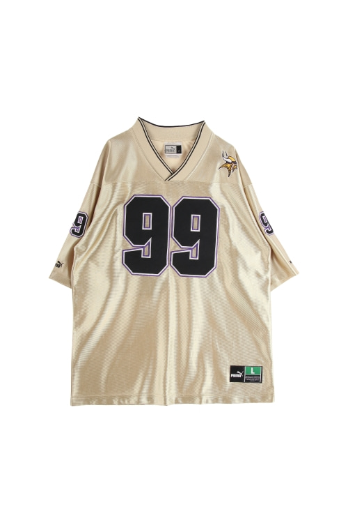 퓨마 x NFL (Man - L) 폴리 자수 로고 미네소타 바이킹스 99 브이넥 반팔 티셔츠