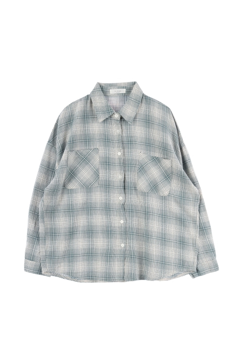 KOREA (Woman - F) 체크 패턴 더블 포켓 긴팔 셔츠