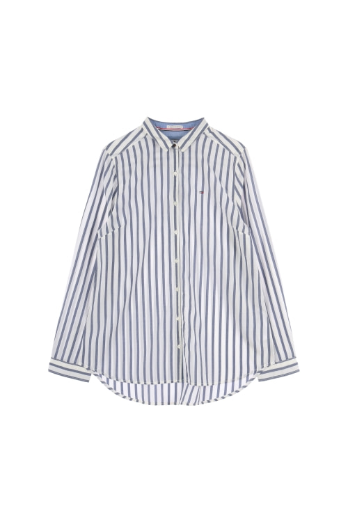 타미힐피거 (Woman - M) 라이오셀 폴리 자수 플래그 로고 스트라이프 패턴 긴팔 셔츠