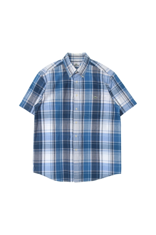 라코스테 (Man - L) 코튼 크록 로고 체크 패턴 반팔 셔츠