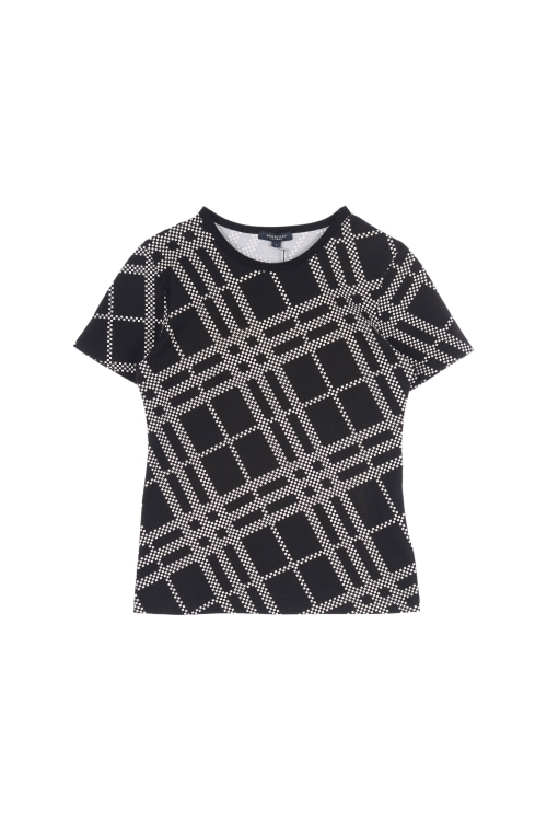 버버리 (Woman - XS) [미사용품] 코튼 체크 패턴 크루넥 반팔 티셔츠