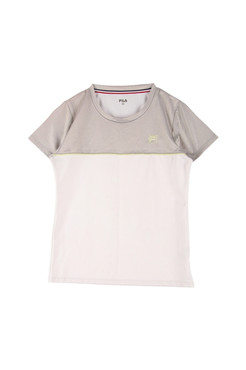 휠라 (Woman - M) 폴리 로고 배색 크루넥 반팔 티셔츠