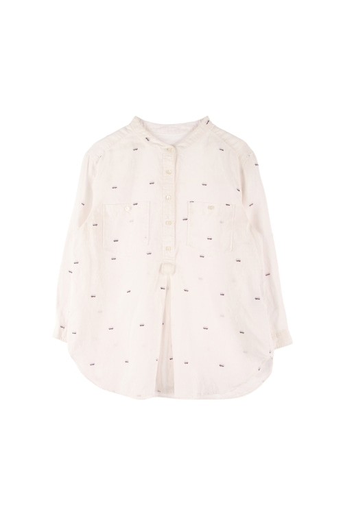 커스텀멜로우 (Woman - M) 린넨 100% 투포켓 패턴 반버튼 차이나넥 셔츠