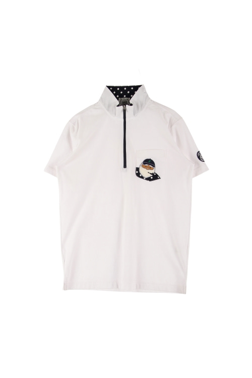 시나코바 (Woman - M) 폴리 로고 패치 원포켓 반집업 하이넥 반팔 티셔츠