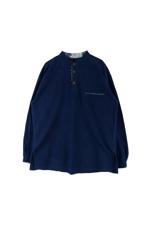 JAPAN (Man - M) 배색 패턴 반버튼 차이나넥 긴팔 티셔츠