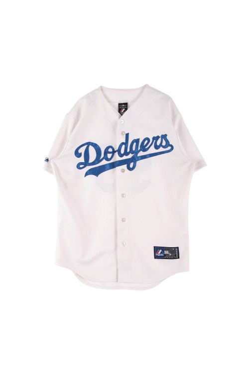 마제스틱 x MLB (Man - L) 폴리 로고 LA 다저스 류현진 버튼 야구 유니폼 반팔 티셔츠