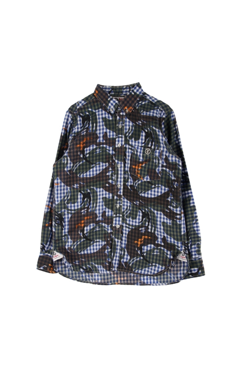 에이프 by 베이프 (Man - L) 코튼 로고 체크 패턴 원포켓 긴팔 셔츠