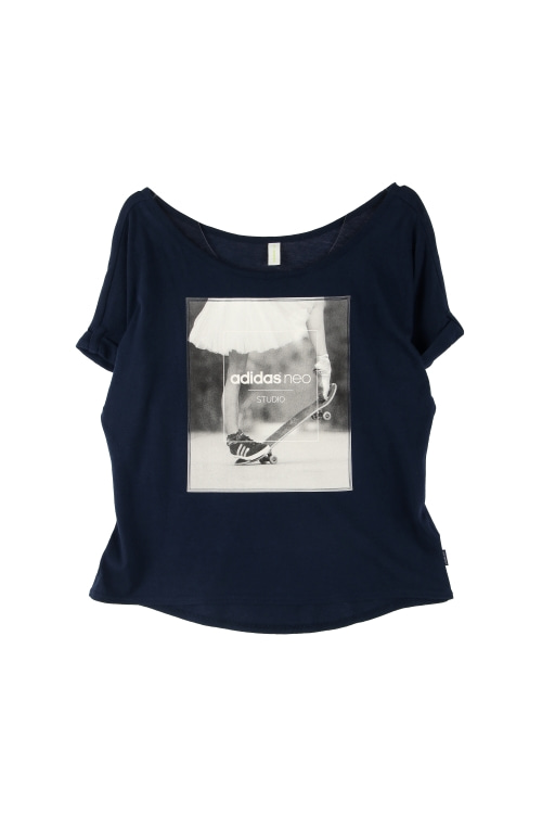아디다스 (Woman - L) 모달 코튼 로고 프린팅 와이드넥 반팔 티셔츠