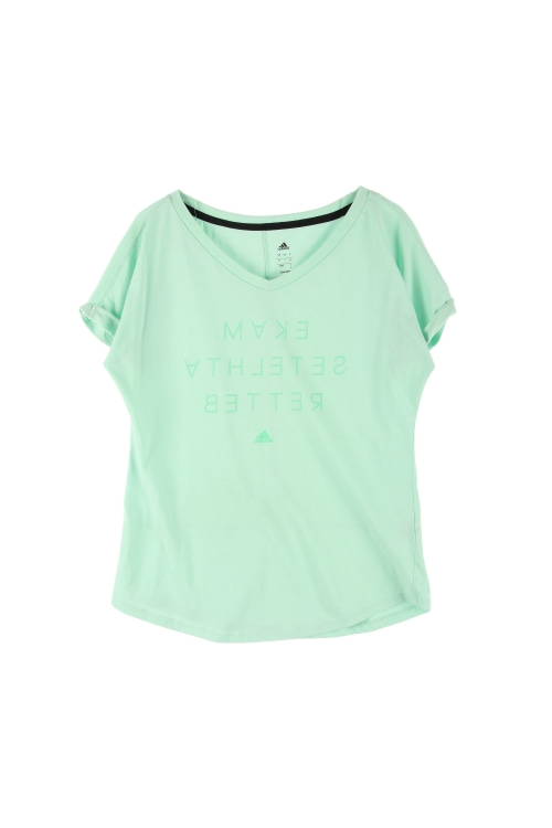 아디다스 (Woman - L) 코튼 폴리 로고 브이넥 반팔 티셔츠