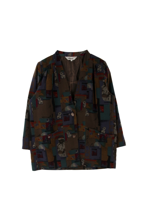 JAPAN (Woman - M) 폴리 패턴 노카라 투버튼 자켓