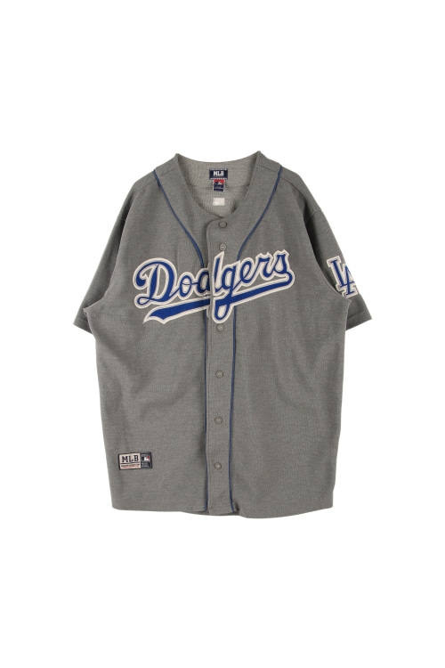 MLB (Man - L) 로고 LA 다저스 버튼 야구 유니폼 반팔 티셔츠