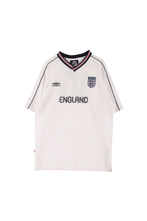 엄브로 (Man - XL) 코튼 폴리 로고 잉글랜드 브이넥 축구 유니폼 반팔 티셔츠