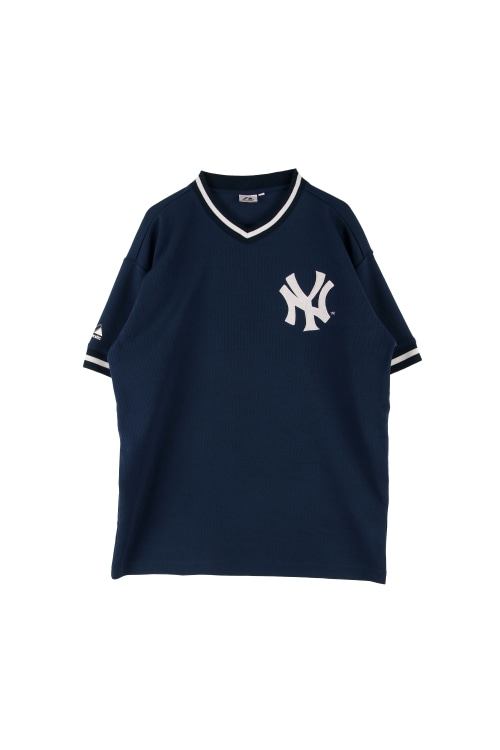 마제스틱 (Man - L) 폴리 로고 뉴욕 양키스 배색 브이넥 반팔 티셔츠