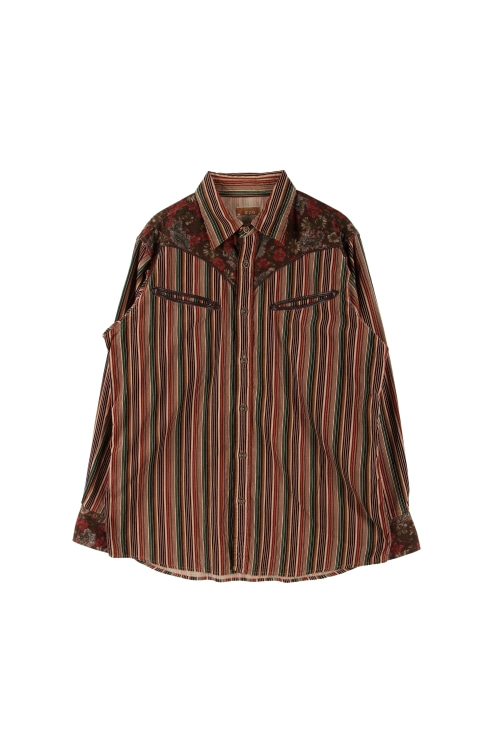 JAPAN (Man - L) 코튼 배색 페이즐리 패턴 핀스트라이프 긴팔 셔츠