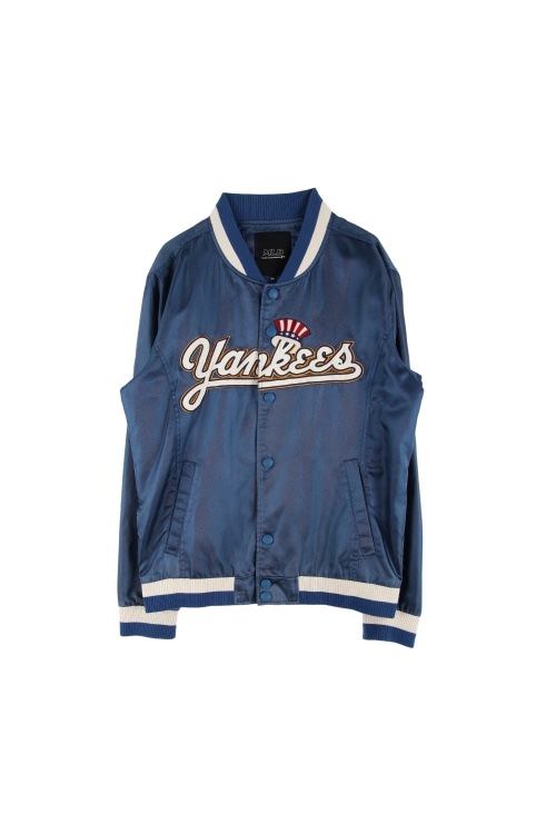 MLB (Man - L) 나일론 로고 뉴욕 양키스 배색 버튼 봄버 자켓