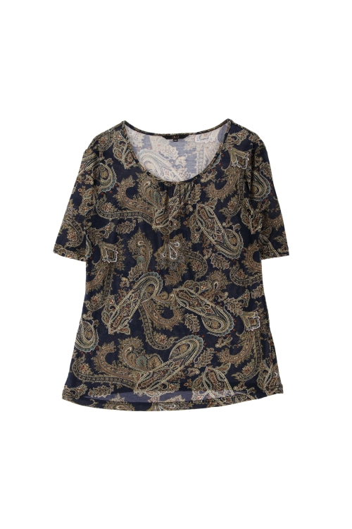 닥스 (Woman - M) 텐셀 100% 페이즐리 패턴 와이드넥 반팔 티셔츠