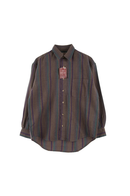 JAPAN (Man - M) [미사용품] 울 혼방 원포켓 배색 스트라이프 긴팔 셔츠