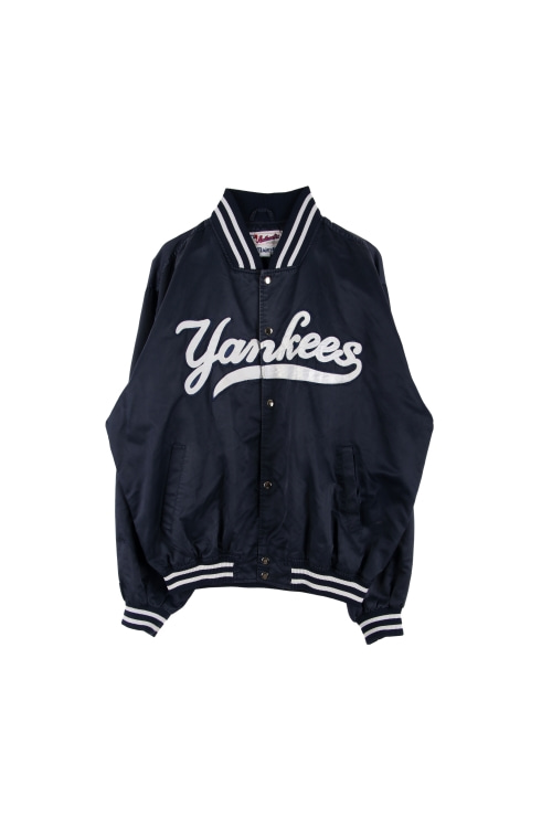 마제스틱 x MLB (Man - 2XL) 폴리 로고 뉴욕 양키스 배색 버튼 봄버 자켓
