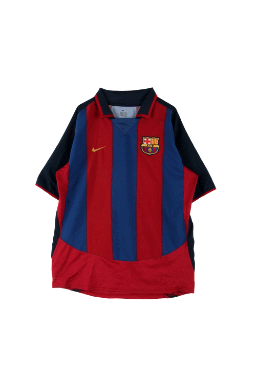 나이키 (Man - L) 폴리 스우시 03/04 시즌 FC 바르셀로나 카라 축구 유니폼 반팔 티셔츠