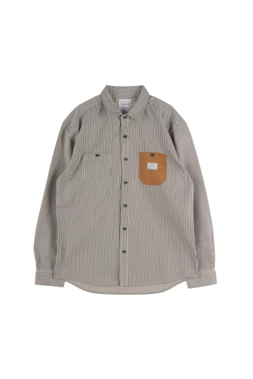 JAPAN (Man - XL) 폴리 코튼 배색 투포켓 핀스트라이프 패턴 긴팔 셔츠
