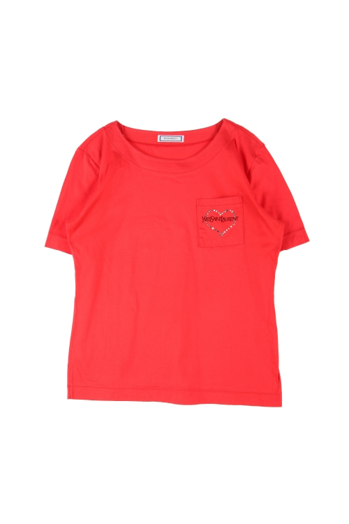 입생로랑 (Woman - M) 코튼 로고 비즈 원포켓 크루넥 반팔 티셔츠