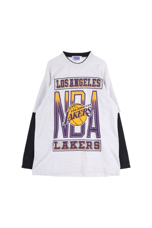 NBA (Man - L) 코튼 LA 레이커스 배색 반팔 레이어드 크루넥 긴팔 티셔츠
