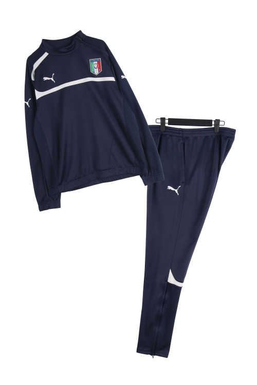 퓨마 (Man - M) [SET] 2pcs 폴리 로고 이탈리아 FIGC 배색 숄더 집업 긴팔 티셔츠 &amp; 트레이닝 팬츠