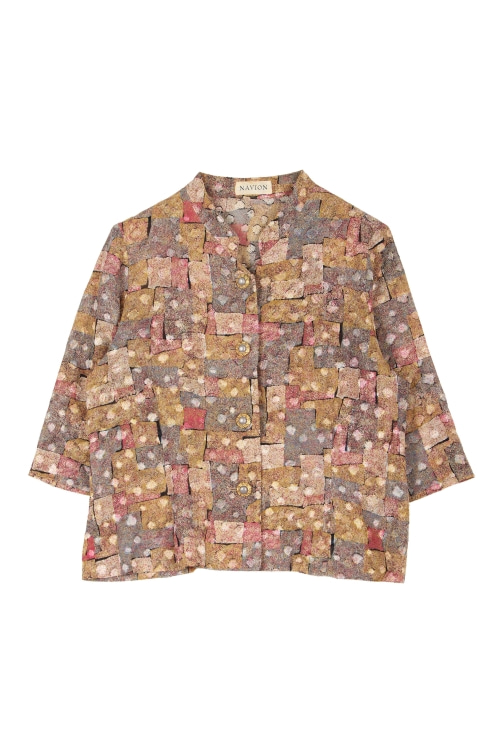JAPAN (Woman - F) 폴리 패턴 차이나넥 금장 앤틱 버튼 셔츠