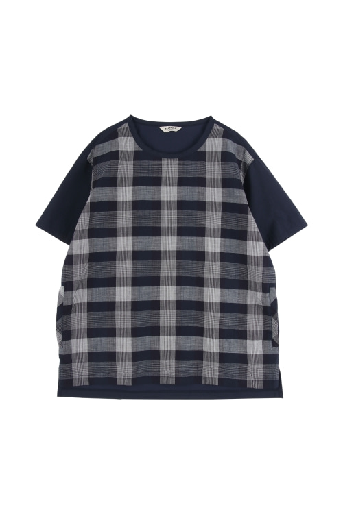 빈폴 (Woman - XL) 배색 체크 패턴 포켓 크루넥 반팔 티셔츠