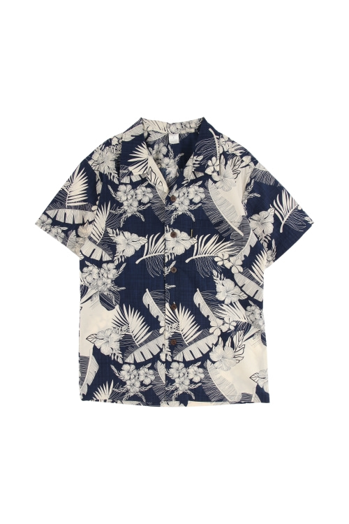팜웨이브 (Man - S) 코튼 로고 원포켓 하와이안 패턴 반팔 셔츠