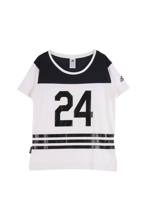 아디다스 (Woman - L) 코튼 폴리 3S 로고 배색 반팔 티셔츠