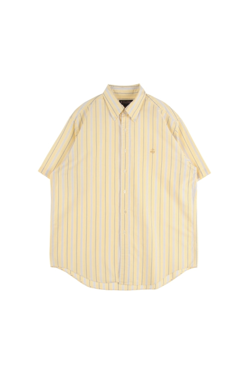 브룩스 브라더스 (Man - L) 코튼 로고 배색 스트라이프 패턴 반팔 셔츠