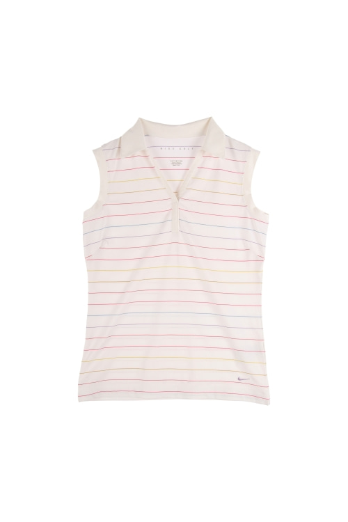 나이키 (Woman - L) 폴리 스우시 드라이핏 배색 스트라이프 패턴 슬릿 카라 민소매 티셔츠